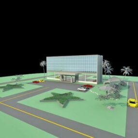 Městská kancelářská budova s ​​3D modelem parkoviště