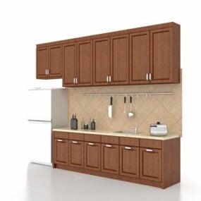 One Wall Wooden Kitchen Design 3d model