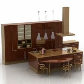 Open Style Wooden Kitchen 3d model