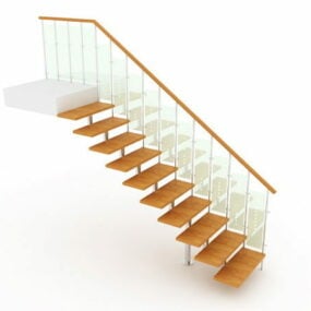Open Wooden Staircase Glass Railing 3d model