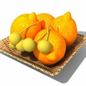 فاكهة البرتقال الطازجة على سلة نموذج ثلاثي الأبعاد