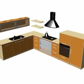 Orange L Kitchen Cabinet Design 3d model