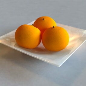 3д модель апельсиновых фруктов на тарелке