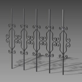 Cihlový plot ocelové zábradlí 3D model