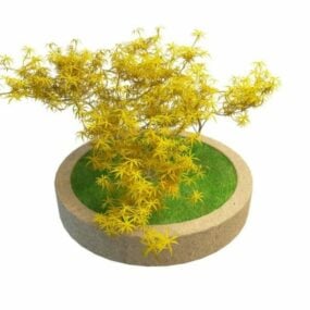 Jardinera de hormigón interior con árbol ornamental modelo 3d