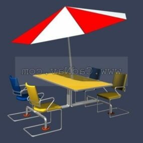 屋外用家具ダイニングセットと傘3Dモデル