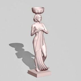 3D-Modell einer weiblichen Brunnenstatue im Freien