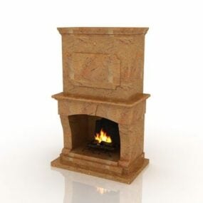 Indoor Stone Fireplace 3d model