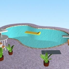 3D-Modell des Hotel-Swimmingpools im Freien