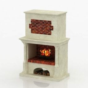 Painted Stone Brick Fireplace 3d model