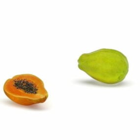 Papaya Fruit With Cross Section 3d model