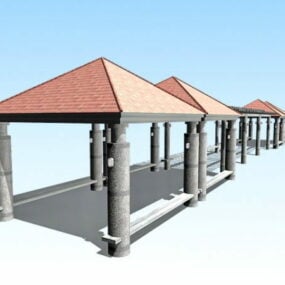 Modelo 3D dos edifícios da pérgula do pavilhão do parque