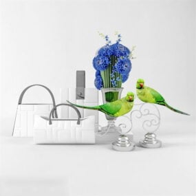 Papegøye med vase dekorasjon 3d-modell