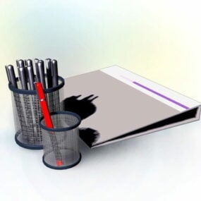 3д модель офисной ручки и папки с файлами