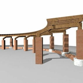 木制凉棚砖柱3d模型