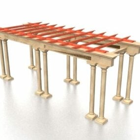 ستون های سنگی آلاچیق چوبی مدل سه بعدی