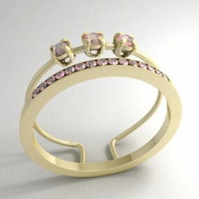 3д модель ювелирного кольца с розовым драгоценным камнем