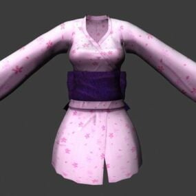 Mô hình 3d kimono Nhật Bản màu hồng