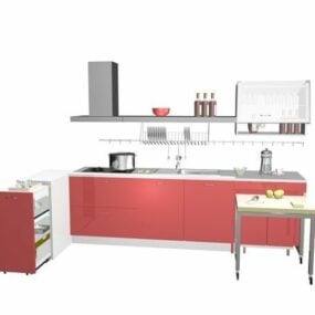 लाल रंग की आधुनिक रसोई इकाइयाँ 3डी मॉडल