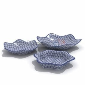 Blauwe porseleinen borden 3D-model