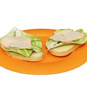 Mô hình đĩa thức ăn bánh mì 3d