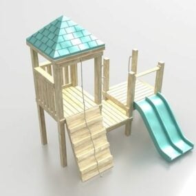 Aire de jeux en bois avec toboggan modèle 3D