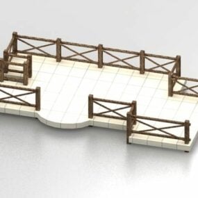 Pond Deck With Wooden Railing 3d model