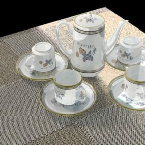 Service à thé en porcelaine de cuisine modèle 3D