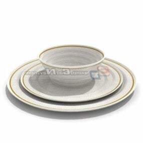 Білий порцеляновий посуд і тарілка 3d модель