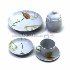 Porcelain Dessert Plate, Saucer Cup 3d model