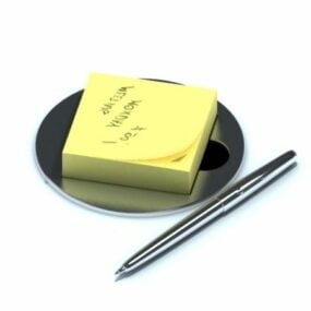 Office Post It Note With Pen 3d model