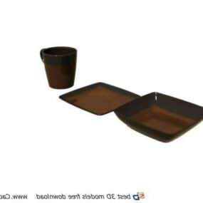 Pottery Plate With Cups 3d model