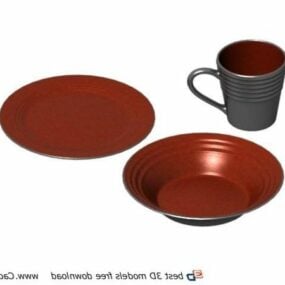 Pottery Mug And Plates 3d model