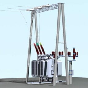 3d модель промислового трансформатора лінії електропередач