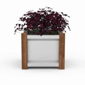 Purple Flowers In Ceramic Planters Pot 3d model