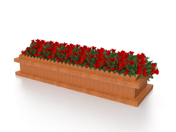 Jardinera de madera con flores en relieve