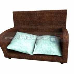 Rattan Furniture Sofa And Cushion 3d model