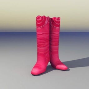 Women Pink Leather High Boots 3d model