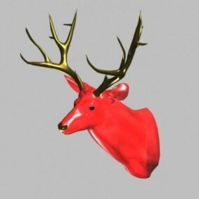 Modelo 3D de decoração de parede com cabeça de veado vermelho