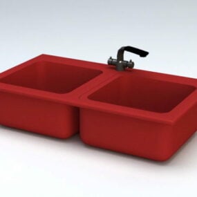 Kitchen Red Double Sink 3d model