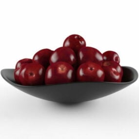 Fruit Red Plum On Plate 3d model