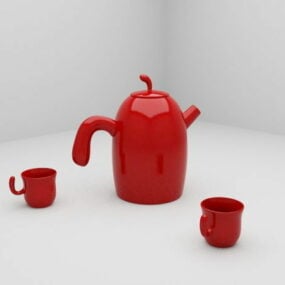 Modelo 3d de chá de porcelana vermelha