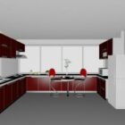 Red Color U Shape Kitchen Design