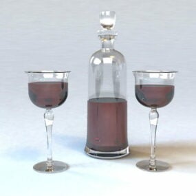 Red Wine Bottle Drink Set 3d model