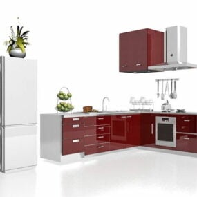 Red White House Kitchen Cabinets 3d model