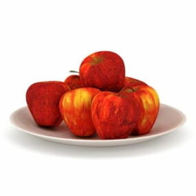 مدل سه بعدی سیب قرمز میوه روی بشقاب