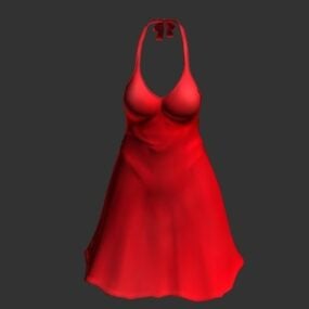 Red Color Girl Evening Dress 3d model