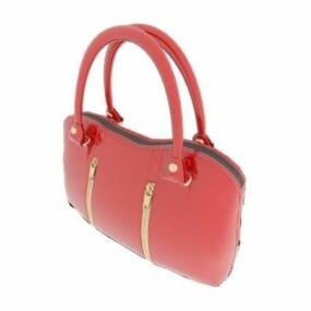 红色皮革女式手提包3d模型