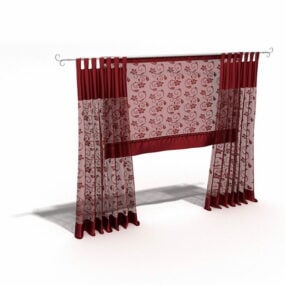 Red Color Sheer Panel Curtain 3d model