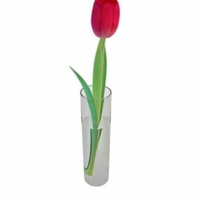 Modelo 3D de decoração de vaso de vidro tulipa vermelha
